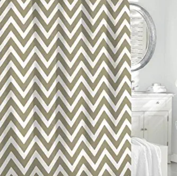 Kassatex Fine Linens: taupe & white chevron shower curtain, 72 x 72 NIP - Picture 3 of 3